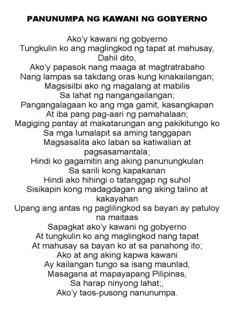 panunumpa ng kawani ng gobyerno|[Printable File] Panunumpa ng Kawani ng Gobyerno.